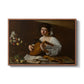 The Lute Player (Hermitage Version), c. 1596 by Caravaggio in a walnut floater framed canvas wall art display.