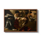The Crowning with Thorns (Vienna Version), c. 1602-1604 by Caravaggio in a walnut floater framed canvas wall art display.