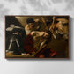 Front view of The Crowning with Thorns (Vienna Version), c. 1602-1604 by Caravaggio in a walnut floater framed canvas.