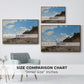 Size comparison chart for walnut floater framed canvas featuring The Beach at Honfleur, 1864 by Claude Monet.