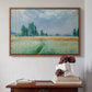 Walnut floater framed canvas featuring The Wheat Field (Champ de Blé), 1881 by Claude Monet above an entryway table in a minimalist foyer.