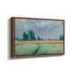 Angled view of The Wheat Field (Champ de Blé), 1881 by Claude Monet in a walnut floater framed canvas.