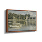 Angled view of The Bridge at Argenteuil, 1874 by Claude Monet in a walnut floater framed canvas.
