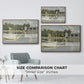 Size comparison chart for walnut floater framed canvas featuring The Bridge at Argenteuil, 1874 by Claude Monet.