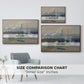 Size comparison chart for walnut floater framed canvas featuring Waterloo Bridge, Gray Day, 1903 by Claude Monet.
