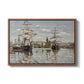 Ships Riding on the Seine at Rouen, 1872 by Claude Monet in a walnut floater framed canvas wall art display.