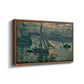 Angled view of Sunrise (Marine), 1873 by Claude Monet in a walnut floater framed canvas.