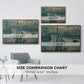 Size comparison chart for walnut floater framed canvas featuring Sunrise (Marine), 1873 by Claude Monet.
