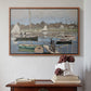 Walnut floater framed canvas featuring The Basin at Argenteuil, 1874 by Claude Monet above an entryway table in a minimalist foyer.
