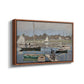 Angled view of The Basin at Argenteuil, 1874 by Claude Monet in a walnut floater framed canvas.