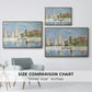 Size comparison chart for walnut floater framed canvas featuring Regatta at Argenteuil, 1872 by Claude Monet.