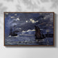 Front view of A Seascape, Shipping by Moonlight, 1864 by Claude Monet in a walnut floater framed canvas.