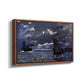 Angled view of A Seascape, Shipping by Moonlight, 1864 by Claude Monet in a walnut floater framed canvas.
