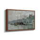 Angled view of View of the Prins Hendrikkade and Kromme Waal in Amsterdam, 1874 by Claude Monet in a walnut floater framed canvas.