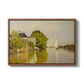 Houses on the Achterzaan, 1871 by Claude Monet in a walnut floater framed canvas wall art display.