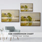 Size comparison chart for walnut floater framed canvas featuring Houses on the Achterzaan, 1871 by Claude Monet.