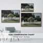 Size comparison chart for walnut floater framed canvas featuring Woman in the Garden, Sainte-Adresse, 1867 by Claude Monet.