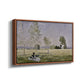 Angled view of Summer (L'ete), 1874 by Claude Monet in a walnut floater framed canvas.