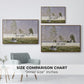 Size comparison chart for walnut floater framed canvas featuring Summer (L'ete), 1874 by Claude Monet.