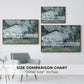 Size comparison chart for walnut floater framed canvas featuring The Saint-Lazare Station, 1877 by Claude Monet.