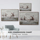Size comparison chart for walnut floater framed canvas featuring Windmills near Zaandam, 1871 by Claude Monet.