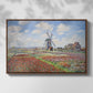 Front view of Tulip Fields with the Rijnsburg Windmill, 1886 by Claude Monet in a walnut floater framed canvas.