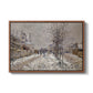 The Boulevard de Pontoise at Argenteuil, Snow Effect, 1875 by Claude Monet in a walnut floater framed canvas wall art display.