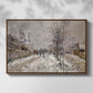 Front view of The Boulevard de Pontoise at Argenteuil, Snow Effect, 1875 by Claude Monet in a walnut floater framed canvas.