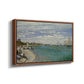 Angled view of Regatta at Sainte-Adresse, 1867 by Claude Monet in a walnut floater framed canvas.