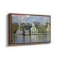 Angled view of Houses on the Zaan River at Zaandam, 1871 by Claude Monet in a walnut floater framed canvas.
