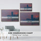 Size comparison chart for walnut floater framed canvas featuring The Houses of Parliament, Sunset, 1903 by Claude Monet.