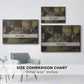 Size comparison chart for walnut floater framed canvas featuring The Dance Class, c. 1873 by Edgar Degas.