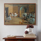 Walnut floater framed canvas featuring The Dance Foyer at the Opera on the Rue Le Peletier, 1872 by Edgar Degas above an entryway table in a minimalist foyer.