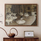Walnut floater framed canvas featuring an impressionist depiction of ballet practice on theater stage, displayed above a cabinet in a soft-toned living room.
