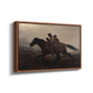 Angled view of A Ride for Liberty – The Fugitive Slaves, c. 1862 by Eastman Johnson in a walnut floater framed canvas.
