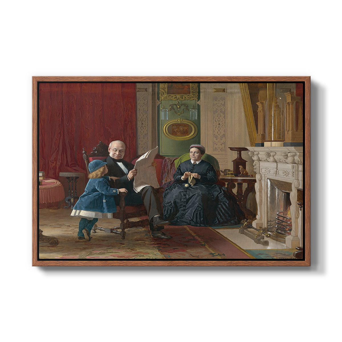 The Brown Family, 1869 by Eastman Johnson in a walnut floater framed canvas wall art display.