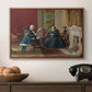 The Brown Family, 1869 by Eastman Johnson in a walnut floater framed canvas displayed above a console table in a hallway, featuring a family group portrait with warm interior tones.