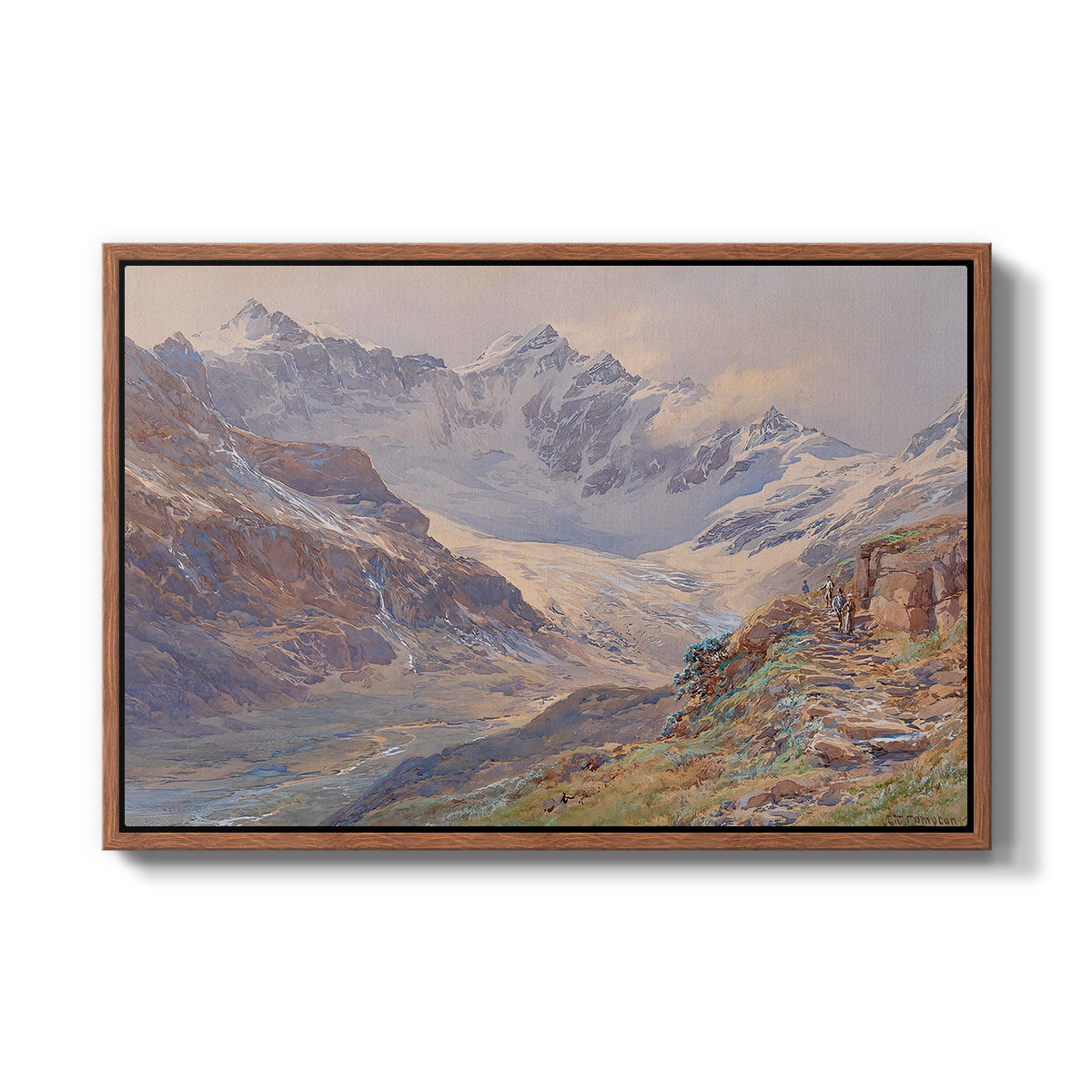 Odenwinklkees with the Johannisberg, 1902 by Edward Theodore Compton in a walnut floater framed canvas wall art display.