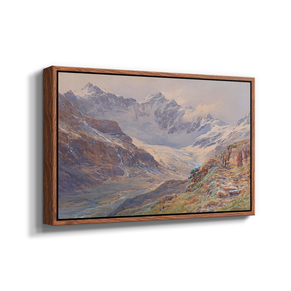 Angled view of Odenwinklkees with the Johannisberg, 1902 by Edward Theodore Compton in a walnut floater framed canvas.