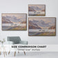 Size comparison chart for walnut floater framed canvas featuring Odenwinklkees with the Johannisberg, 1902 by Edward Theodore Compton.