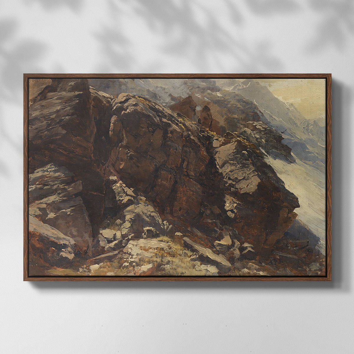 Front view of High Mountain Study, c. 1870 by Edward Theodore Compton in a walnut floater framed canvas.