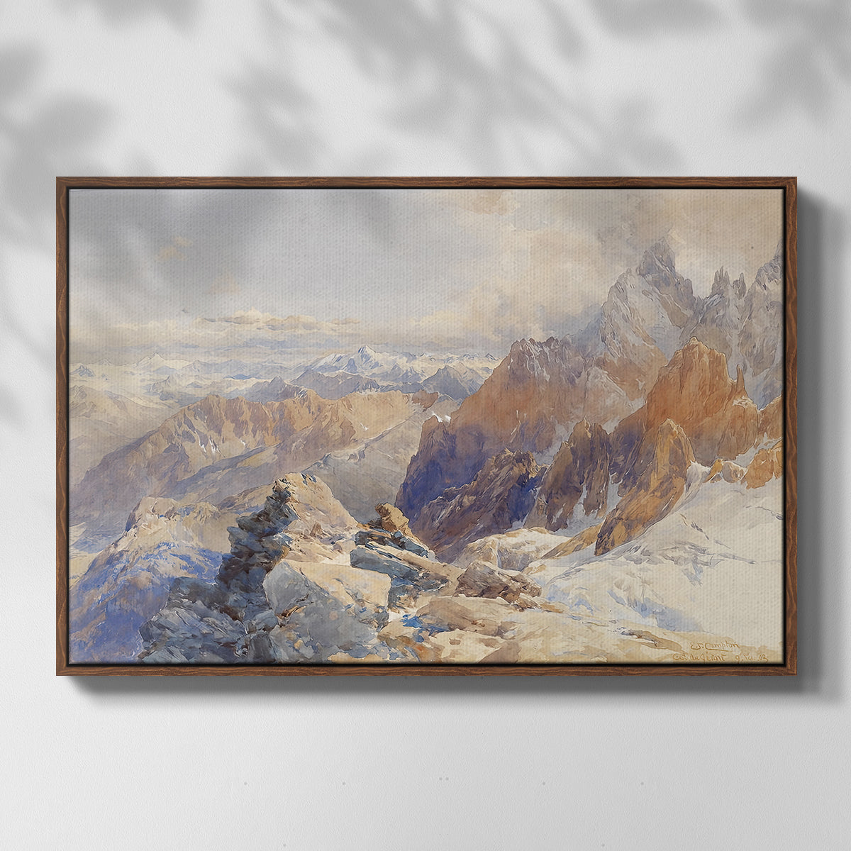 Front view of Col du Géant, 1903 by Edward Theodore Compton in a walnut floater framed canvas.
