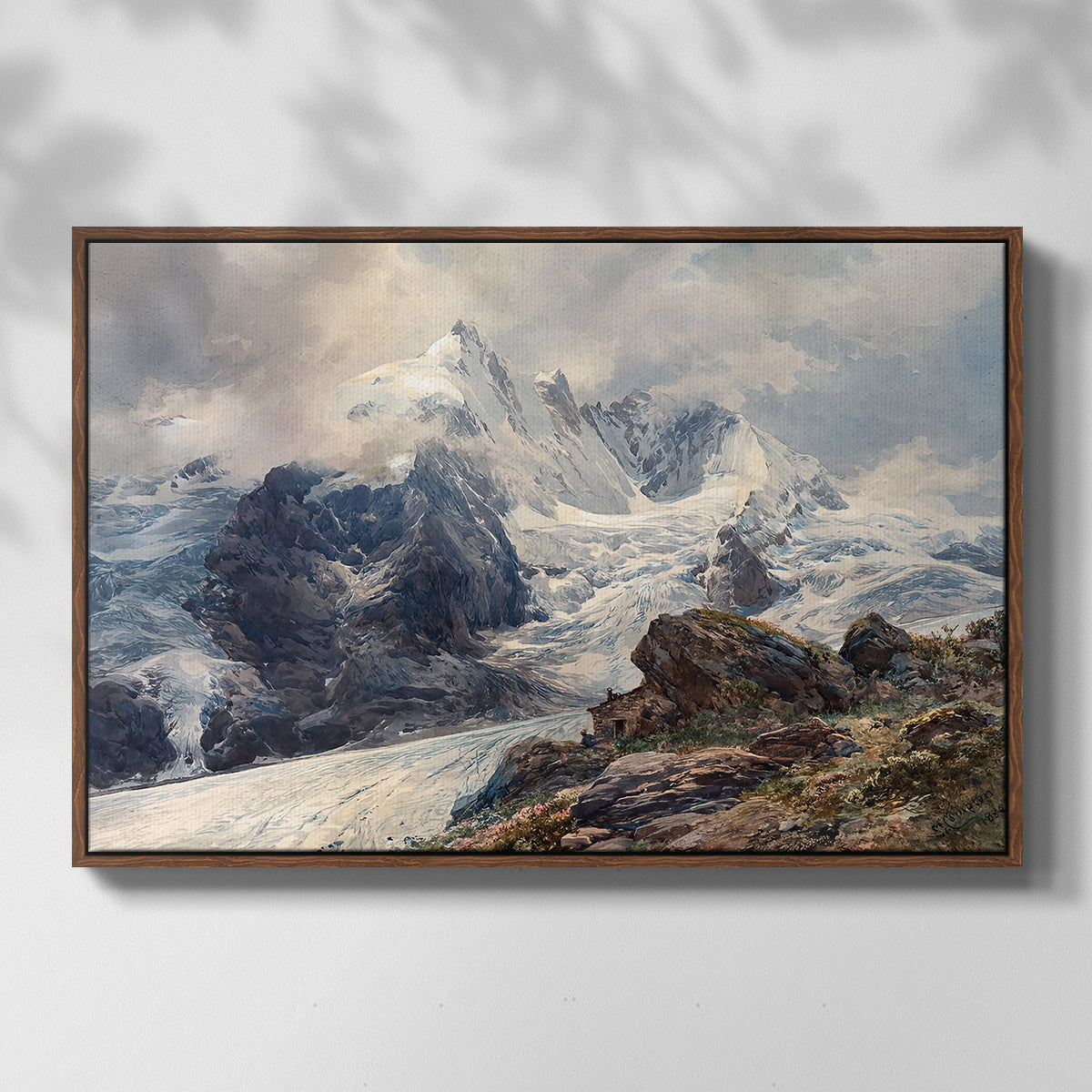 Front view of The Grossglockner, 1880 by Edward Theodore Compton in a walnut floater framed canvas.