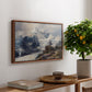 The Grossglockner, 1880 by Edward Theodore Compton, presented in a walnut floater framed canvas featuring a towering mountain peak rising above rocky alpine landscape, displayed above a hallway console table.