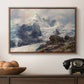 The Grossglockner, 1880 by Edward Theodore Compton in a walnut floater framed canvas displayed above a console table in a hallway, featuring an alpine peak dominating surrounding terrain.