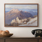 Hoher Göll from Watzmann-Hocheck, 1919 by Edward Theodore Compton in a walnut floater framed canvas displayed above a console table in a hallway, featuring an expansive mountainous landscape with natural depth.