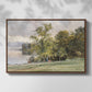 Front view of Landscape at Lake Starnberg, 1890 by Edward Theodore Compton in a walnut floater framed canvas.