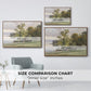 Size comparison chart for walnut floater framed canvas featuring Landscape at Lake Starnberg, 1890 by Edward Theodore Compton.