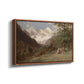 Angled view of Landscape in the Caucasus, c. 1921 by Edward Theodore Compton in a walnut floater framed canvas.