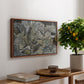 Mödling II, 1918 by Egon Schiele, presented in a walnut floater framed canvas featuring clustered geometric houses forming dense urban landscape with sharp angles, displayed above a hallway console table.